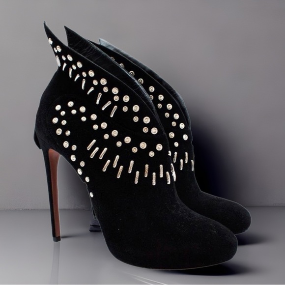 Alaia Black Studded Suede Ankle Booties - Size 37.5 👠 - Picture 3 of 8
